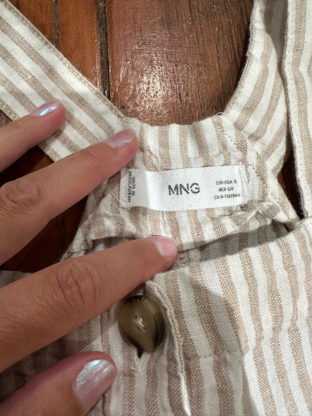Mango MNG Linen Overalls, Cream Stripe, Women's Sm